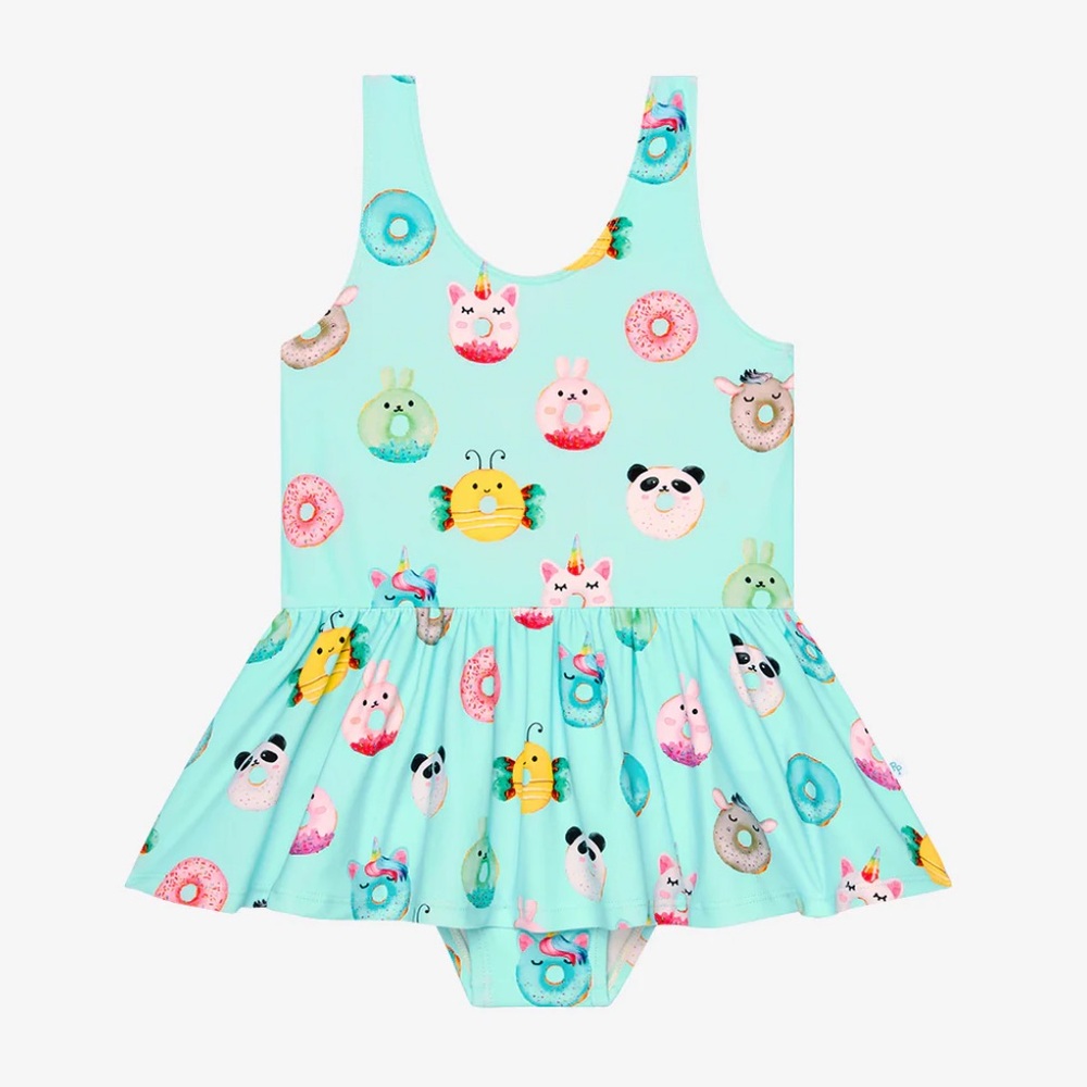 Posh Peanut One Piece Donuts Twirl Skirt Swimsuit